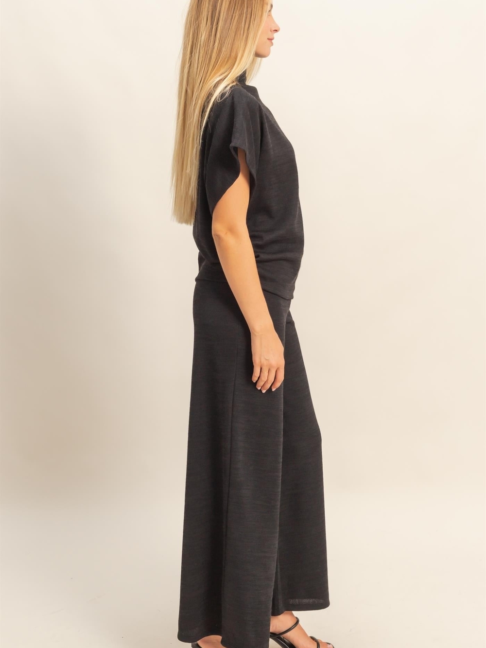 HYFVE Knit Wide-Leg Pantsuit in Charcoal Black